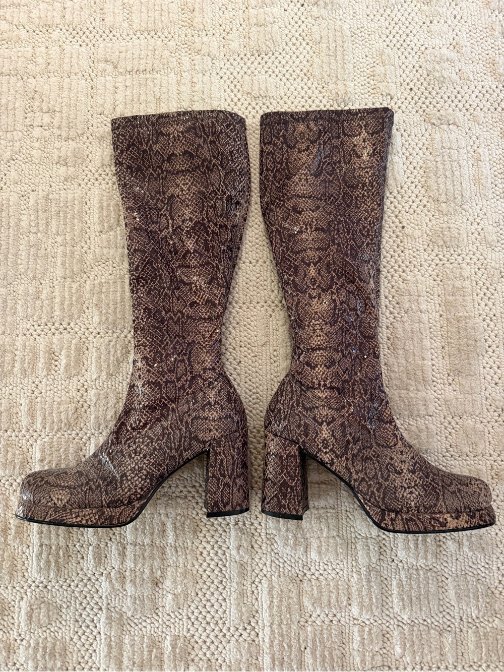 Snake-Print Knee Boot with Block Heel